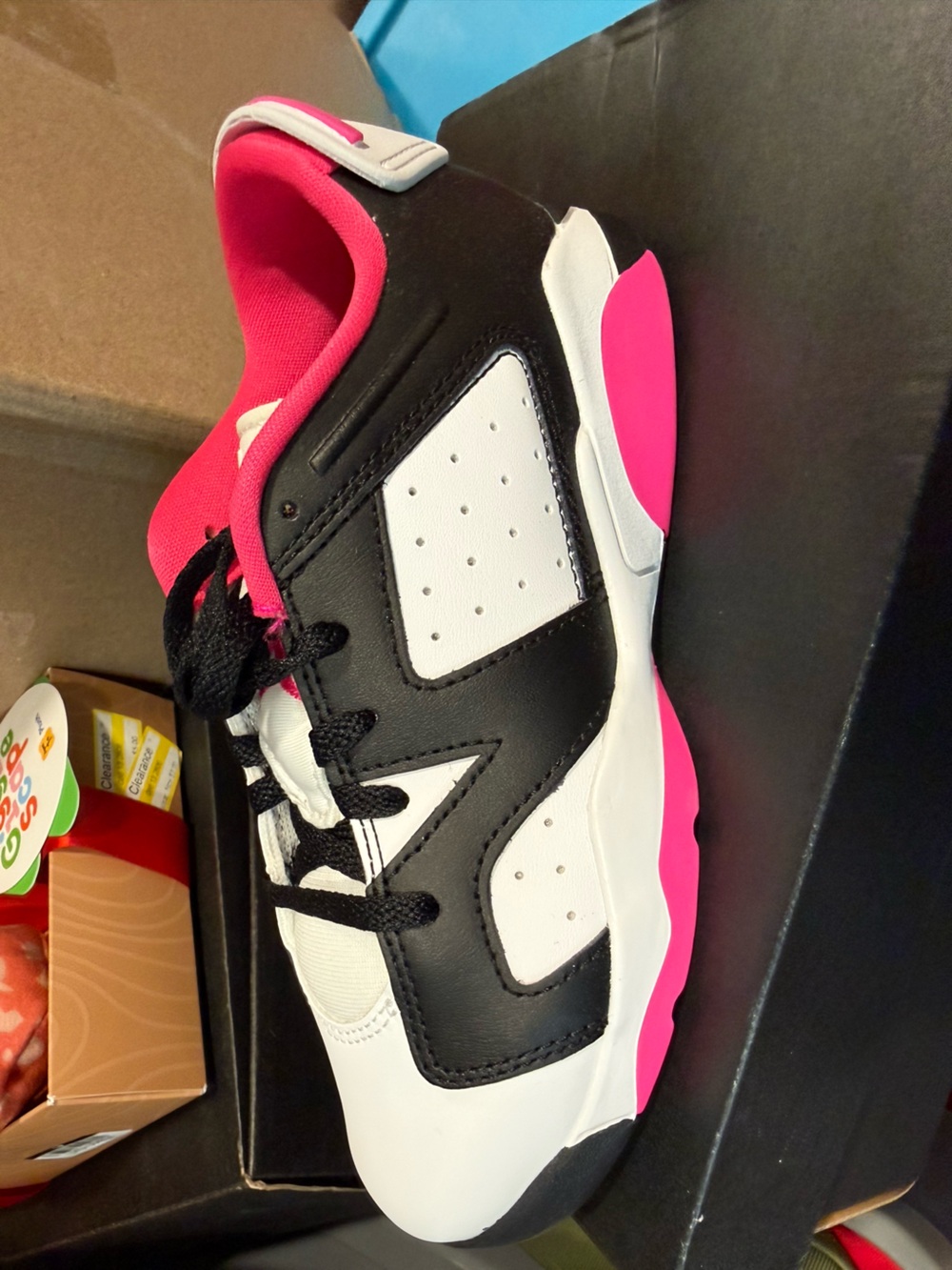 Jordan Kids Black White Pink Low-Top Sneakers